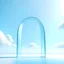 Placeholder: sky, single glass portal, surreal, light blue, minimal, sleek, whitish