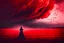 Placeholder: A dark sihlouette of a person floating among the beautiful haunting blood-red clouds