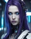 Placeholder: white skinned soft face long dark purple haired blue eyed cyberpunk woman