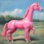 Placeholder: Big pink plastic toy horse.19th painting