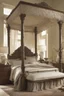 Placeholder: Ornate victorian headboard to a four post canopy bed