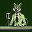 Placeholder: Hyena in a suit and tie, as an announcer sitting at the transmission table with a microphone presenting a newscast. Sandro Botticelli style. Ultra quality