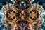 Placeholder: Dynamic complex hypnotic fractal 3D Symmetrical structures with mirrors twisting and morphing between organic and geometric forms , smooth translucent iridescent glass with inner glow and bubbles, varied transparent materials, stormy skies, intense dramatic