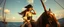 Placeholder: pin hole cam, master oil painting by Rembrandt, good afternoon scary hot seductive piratress merchant swashbuckler on stallion on ship