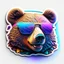 Placeholder: sticker on white background, 3d Head of a Bear with sunglasses, psychedelic, octane render, unreal engine 5, DMT art, funny, smiling