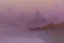 Placeholder: distant modern city, sea, mist, rocks, lake reflection, epic, sci-fi, claude monet painting