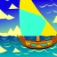 Placeholder: Small wooden ship, with bright sails, Legend Of Zelda: Wind Waker style, on a vast ocean, stylized, colorful, adventurous, full view.