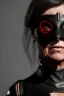 Placeholder: executioner in black leather, mature woman, skintight eye mask, cleavage, evil, angry, steam punk, 8k,dark