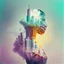 Placeholder: smoke, smog, city scape with pollution, double exposure photography, colourful nature, clean sharp focus, on white background, Fractal Geometry buildings, sacred geometry