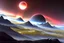 Placeholder: Alien landscape with Epic exoplanet with rings in the sky, over the valley