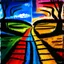 Placeholder: two roads diverged , art, oil colors, bright, picasso, masterpiece