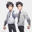 Placeholder: 1male, young, assistant, cheerful, facing the camera, center in portrait, arms to the side, standing straight, white background, trending in artstation, anime