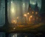 Placeholder: dynamic lighting, Intricately detailed, Splash screen art, deep color, Unreal Engine, volumetric lighting, dark fantasy artwork, dark swamp artwork, fantasy swamp artwork, cottage, night, fog, autumn,