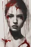 Placeholder: Abstract art: A lonely young woman with blood next to her. There is no light and no way out