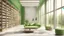 Placeholder: Modern green library interior with sunlight. Decor and desing concept. 3D Rendering