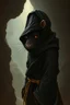 Placeholder: the yoga rat man, big black iris eyes with yellow glints, ou’re looking at someone who doesn’t just walk into shadows—they belong to them. The black robes cling like a second skin, the belt tied tight with gold thread that catches the light only when he moves. His face is wrapped, but not hidden—his eyes glow like embers, red and steady, as if he’s already seen what waits inside the cave. The tail curls behind him, not in fear, but in readiness. He doesn’t need a torch, by Rembrandt