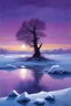 Placeholder: Purple sky, planet in the sky, ice, one tree, friedrich eckenfelder impressionism paintings