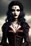 Placeholder: Smirking gothic vampire, waist up portrait, gloomy, 8k resolution, intricate details, ornate details, soft lighting, vibrant colors, retroanime, masterpiece, intricate eyeliner, dark eyeshadow, eyes, intricate tattoos, Medieval background