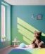 Placeholder: Realistic child room scene. sweet big furry monster sitting. girl from behind. Steven Spielberg style. Red hair, smile, happy, gradient color fog. highly detailed, concept art, unreal engine 5, ray tracing, RTX, lumen lighting, ultra detail, volumetric lighting, 3d, finely drawn, high definition, high resolution.