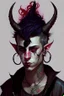 Placeholder: As tiefling teenage boy, he has lots of tattoos and demon horns, he is punk, goth and handsome