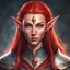 Placeholder: Generate a dungeons and dragons character portrait of the face of a female high elf wizard with red hair. She is wearing a beautiful amulet around her neck with a red stone in the middle. She gains power from this amulet, but the amulet also takes a bit of her life force each time. She is wielding powerful magic.