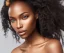 Placeholder: A black woman with long hair, fantasy setting, ethereal, soft lighting, curly hair, amber eyes, matching eye color, type 4a hair, shoulder length hair