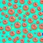 Placeholder: a polka dot pattern of retro cartoon style powdered donuts , single line weight