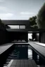 Placeholder: Fachada de casa mínimalista de color negra con piscina