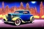 Placeholder: a true-to-life 1932 ford coupe deluxe, centered, intricate, extreme detailed, photorealism, center view, city background, pivot on ford, pen and color marker, painting by cheryl kelley