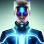 Placeholder: Handsome cosmic man, realistic, blond hair, blue eyes, tron glitter suit, blue lights, full of détails, 4k, cinematic, lights, stars in background, unreal engine 5