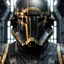 Placeholder: star wars bald male corellian pilot wearing pearlescent black and gunmetal grey First Order special forces heavy assault armor and helmet with gold trim inside the jedi temple, centered portrait, hyperdetailed, dynamic lighting, hyperdetailed background, 8k resolution, volumetric lighting, light skin, fully symmetric details