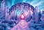 Placeholder: Futurist crystal architecture, beautiful garden and transparent giant crystals with snow, clusters of crystal, snowflakes, dome, sideral gate, northern lights, sun, blue pink colors, 4k, realistic photography