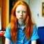 Placeholder: pretty girl, aged 13, ginger, conventionally attractive, bright clothes, realism, jeans, dreamy, tight top