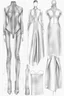 Placeholder: fashion illustration, draw sketches, overall from silver threads, microchip fashion, dress of the future, sci-fi dress