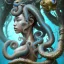 Placeholder: Sango fantasy, fantasy magic, intricate, sharp focus, illustration, highly detailed, digital painting, concept art, matte, art germ and Paul Lewin and Kehinde Wiley, masterpiece Japanese dancer head bronze octopus' Asian African girl nice breast Thai hair turquoise silver blue under water