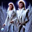 Placeholder: David bowie full body, white snow owl feathery fancy clothes, Jim Henson's The Labyrinth, Jareth the goblin king, crystal balls in hand, wearing spandex grey leggings, huge crotch bulge, labyrinth illusion, floating broken stairs in background, floating broken earth in background, anatomically correct, 8k hyper realistic, 80s ball room