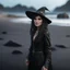 Placeholder: corey feldman as a female witch on a black sand beach ,bokeh like f/0.8, tilt-shift lens 8k, high detail, smooth render, down-light, unreal engine