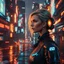 Placeholder: a pretty woman with blonde hair, cyberpunk city, futuristic, digital art, stylised