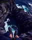 Placeholder: from the point of view of a rock climber, look down at the ocean rocks below as you climb high into the bluffs of ireland. holding on to the cliff face, the ocean below storms and swirls around a giant whirlpool, a great pit in the ocean
