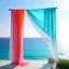 Placeholder: A white curtain above the sea, turquoise, pink, orange,Brigitte colors
