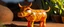 Placeholder: A light rosy orange colored lightning elemental cow designed in African pottery painted by Xul Solar