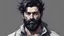 Placeholder: Men, 38 years, 176 cm tall, Short black hair with white highlights, messy hairstyle, black bearded beard, also with white highlights (masterpiece) draw, horror art style, full body