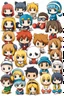 Placeholder: Adorable chibi anime caracters group sitting on White Background, cartoon mood