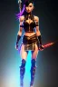 Placeholder: j.scott campbell, serena from mortal kombat, full head to toe portrait, lathe build, wearing black and red mini skirt, thigh high boots and crop top, big green eyes, eyes are both in proportion, 3/4 look, long black hair with small red streak, small up turned nose, large breasts, small waist, round butt, standing, dark cobblestone alley, one halo white light behind head, non photorealistic rendering