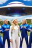 Placeholder: cosmic woman ,beautiful ufos rainbow, admiral from the future, galactic confédération, fine whole face, crystalline skin, expressive purple eyes,rainbow, smiling lips, very nice smile, costume pleiadian, Beautiful tall woman pleiadian Galactic commander, ship, perfect datailed golden galactic suit, high rank, long blond hair, hand whit five perfect detailed finger, amazing big puple eyes, mouth, high définition lips, cosmic happiness, bright colors, blue, pink, gold, jewels, realist,