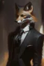 Placeholder: a fox in black suit in the style of Aleksi Briclot, Charlie Bowater, Dean Cornwell, and Pino Daeni