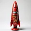 Placeholder: A red fiery rocket designed in African masks painted by Jean Dubuffet