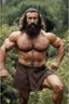 Placeholder: 1970's massive male muscular strong man , Turkish, hairy chest, age 42, muscle daddy, long beard, curly hair, oiled, armpits, in a wood, viril chest, bathrobe