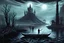 Placeholder: on the dark river in a boat the crepy boatman is the death goes for the souls of the dead people, surreal style, dark colors, strange landscape, detailed, sinister, depressive, surreal style crepy stunning