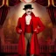 Placeholder: circus ringmaster, garish red coat, 1800s, chiaroscuro lighting , 8k UHD, matte painting, illustration, renaissance, artwork, high-quality, intricate detail, dark circus, night circus, creepy, rocco, greg rutowski, howard lyon, alphonse mucha